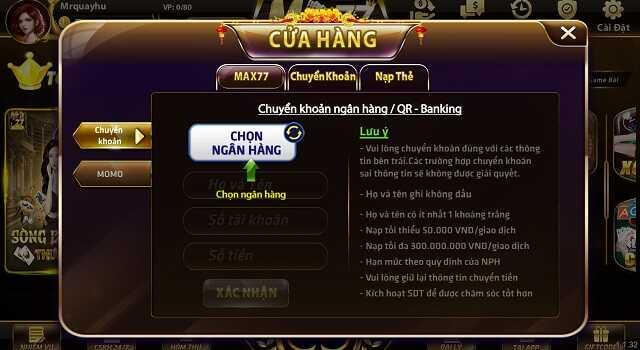 Max77 Vin – Cổng game có hệ thống trò chơi đẳng cấp cho game thủ 3 Nạp tiền, đổi thưởng nhanh chóng