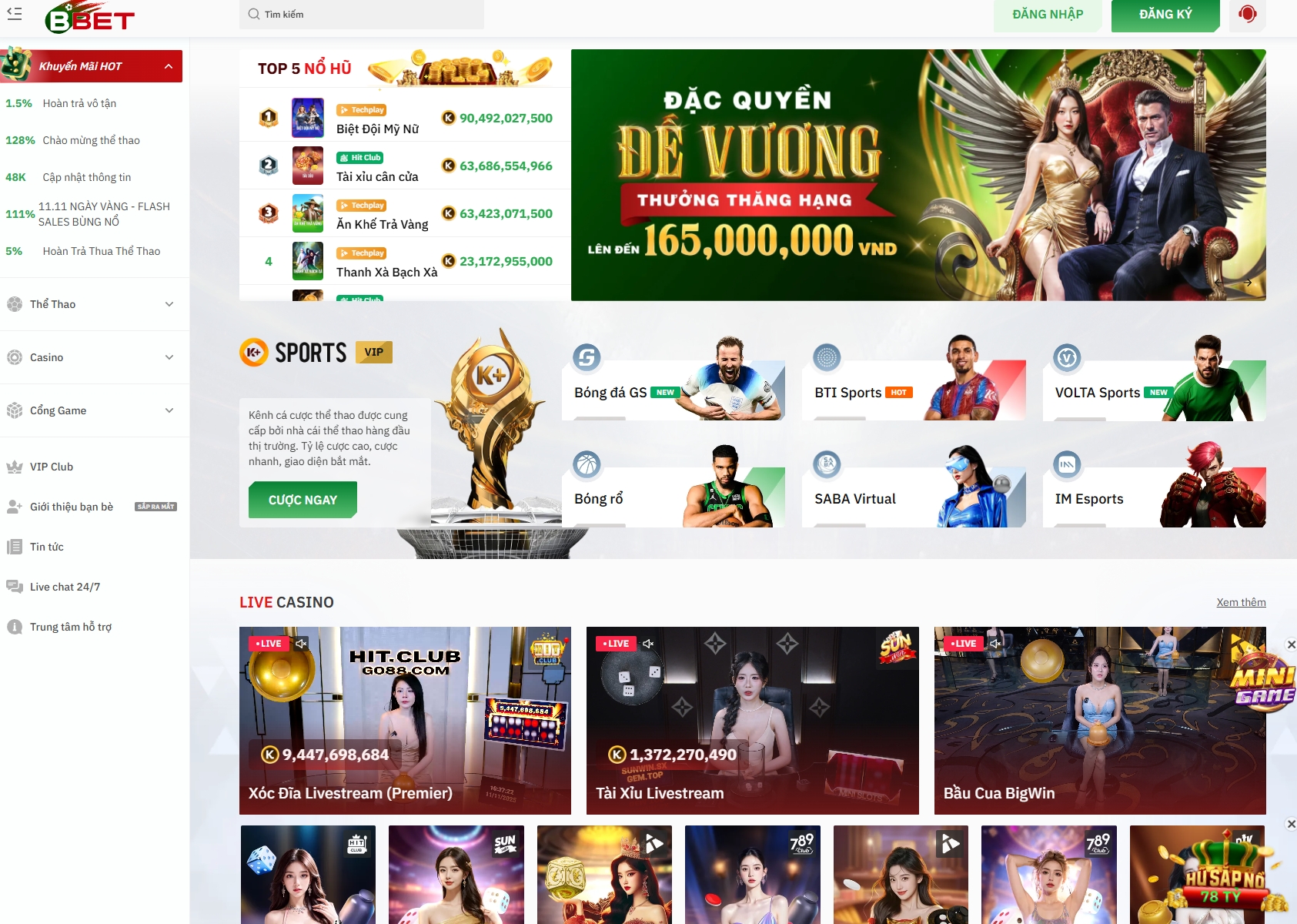 Những loại hình cá cược cực VIP của Bbet